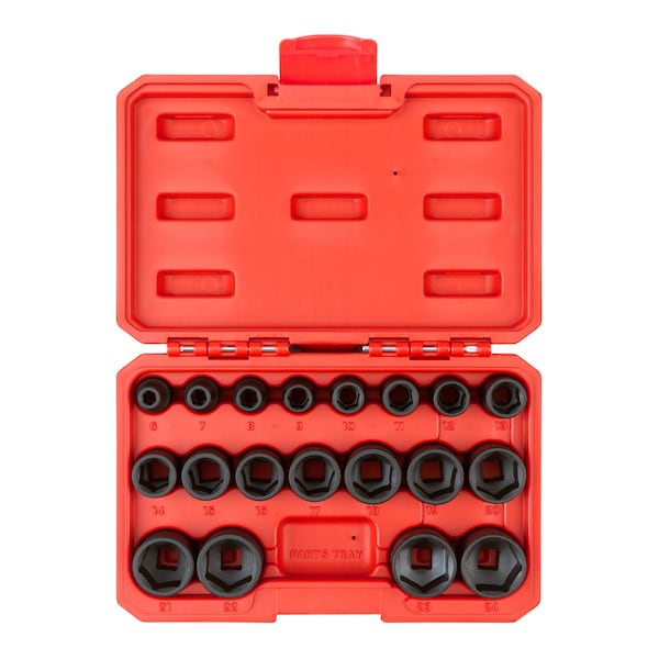 3/8 Inch Drive 6-Point Impact Socket Set with Case, 19-Piece (6-24 mm)